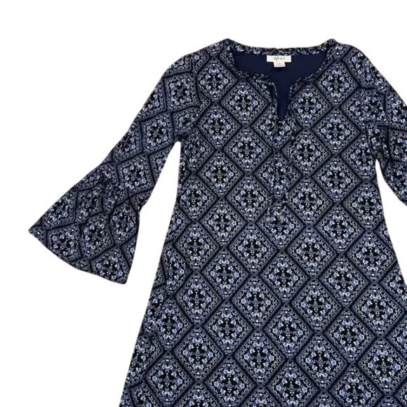 Style & Co Navy Floral Bell Sleeve Boho Dress - SIZE XS - Picture 3 of 7